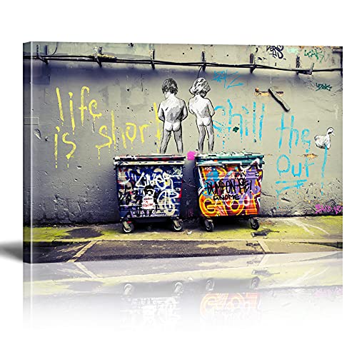 Bansky Bilder auf Leinwand Life is Short Chill Graffiti Street Art Wand Bild Pop Art Gemälde Kunstdruck Modern Wandbilder XXL Wanddekoration Mit Rahmen(120x80cm)