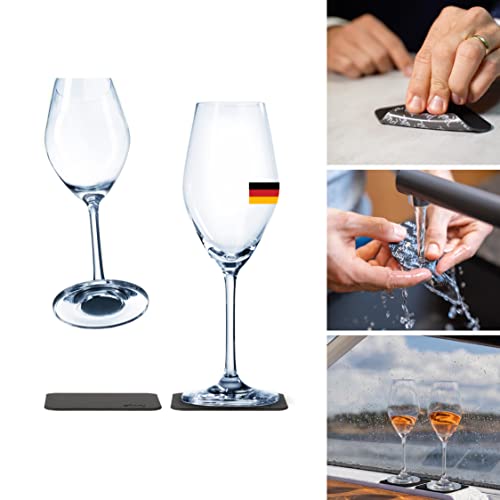 silwy Magnetgläser, feine Kristallgläser mit perfekt integrierten Magneten und metallischen Nano-Gel-Untersetzern - rutschfeste Campinggläser, Boot- und Yachtzubehör (Champagner)