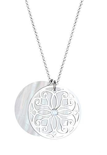 Elli Damen-Halskette Perlmuttscheibe Ornament 925 Silber Topas weiß Brillantschliff 70 cm - 0101450915_70