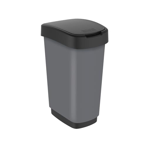 Rotho Twist Mülleimer 50l mit Deckel, Kunststoff (PP) BPA-frei, grau, 50l (40.1 x 29.8 x 60.2 cm)