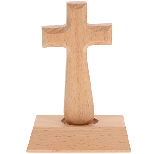 VOSAREA Holz Kreuze Deko Stehendes Kreuz aus Holz Christliches Katholisches Kruzifix Kreuz Figur Ornamenten, 14,5x10x5,5 cm
