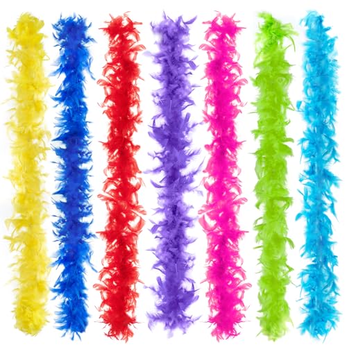 Anjing 7 Stück Federboa Boa Mehrfarbig Federboas für Bastelarbeiten, Partyzubehör, Mädchen (2M pro Farbe)