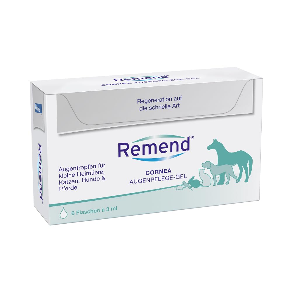 REMEND Cornea Augenpflege-Gel – regenerierende Augentropfen bei Hornhautschädigungen – sanfte Augenpflege für Hunde, Katzen, Pferde & kleine Heimtiere – 6 x 3 ml
