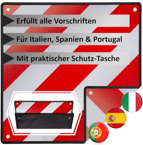 MATADORES Premium 2in1 Warntafel für Italien UND Spanien inkl. GRATIS Tasche | Aluminium, 50x50cm, reflektierend | Für Fahrradträger/Heckträger