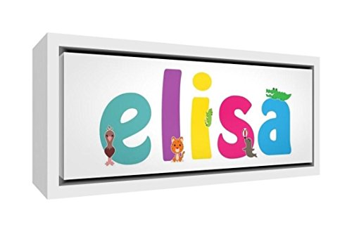 Little Helper Leinwand mit Rahmen aus Massivholz Weiß illustrativen Stil Bunt mit dem Namen Mädchenname Elisa 34 x 88 x 3 cm groß