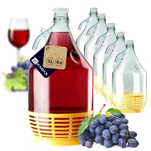 KADAX Weinballon, Glasballon für Wein, Weinfass aus glas, Gärballon, Fass für Wein aus Glas, Bügelflasche mit Korb, Gärbehälter für Wein, Glasgärballon Set