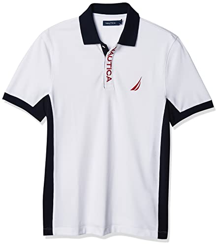 Nautica Herren Short Sleeve Color Block Performance Pique Polo Shirt Polohemd, Bright White, X-Groß