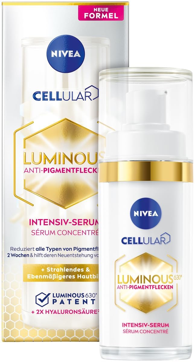 NIVEA Cellular LUMINOUS630 Anti-Pigmentflecken Intensiv-Serum (30ml), Gesichtspflege mit Hyaluronsäure für einen ebenmäßigeren und strahlenden Teint, Serum gegen Pigmentflecken