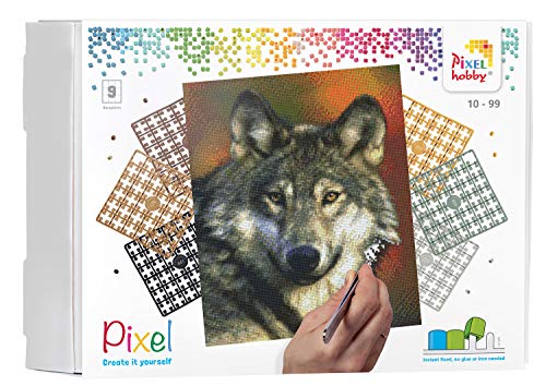 Pixel P090047 Mosaik Geschenkverpackung Wolf. Pixelbild Circa 30.5 x 38.1 cm groß zum Gestalten für Kinder und Erwachsene, Bunt