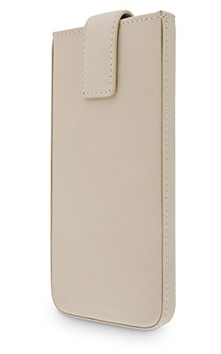 WIIUKA Echt Ledertasche - Close - kompatibel mit Sony Xperia X Compact, Beige Creme Design Tasche mit Rausziehband Premium Hülle