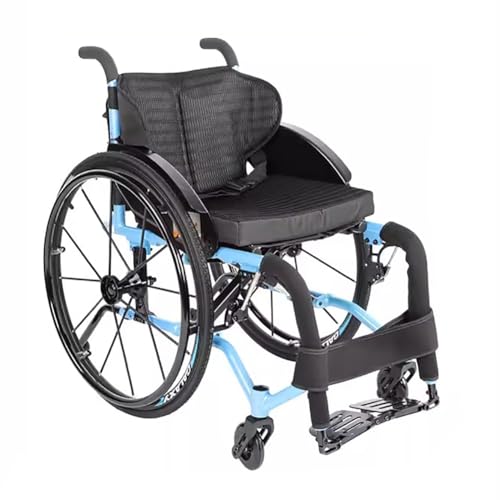 KK-GGL Leichtes Manuelles Rollstuhl, Tragbare Sport -Rollstühle Für Erwachsene, Klappveranstalter Travel -Rollstuhl, Kompakte Faltbare, Selbstgetriebte Rollstuhl, Komfort -Reisestuhl,Blue 36cm