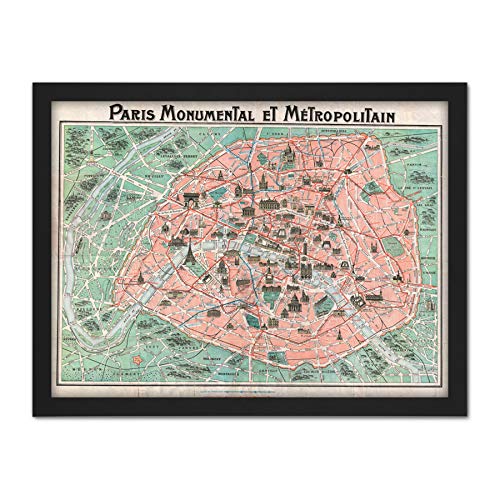 Wee Blue Coo Robelin Paris Monument Map French Artwork Framed Wall Art Print 18X24 Inch Karte Französisch Wand