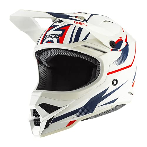 O'NEAL | Motocross-Helm | MX Enduro | ABS-Schale, erfüllt Sicherheitsnorm ECE 22.05, Airflaps™ kompatibel | 3SRS Helmet RIFF 2.0 | Erwachsene | Weiß/Blau/Rot | Größe XL (61/62cm)