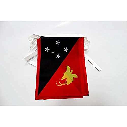 AZ FLAG FAHNENKETTE Papua-NEUGUINEA 12 Meter mit 20 flaggen 45x30cm- UNABHÄNGIGER Staat Papua-NEUGUINEA Girlande Flaggenkette 30 x 45 cm