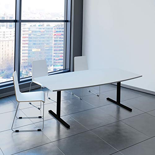 Weber Büro Easy Konferenztisch Bootsform 200x100 cm Perlgrau Besprechungstisch Tisch, Gestellfarbe:Schwarz