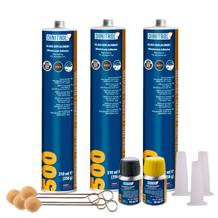 REJEL 3 x Dinitrol 500 Windschutzscheiben-Montage-Set, Klebstoff, Dichtmittel, Glas, OEM