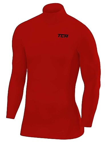 TCA Herren SuperThermal Baselayer Langarmshirt, Kompressionshirt mit Stehkragen - Rot, L