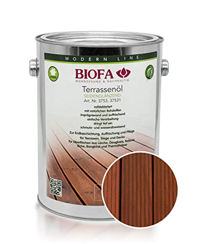 BIOFA Terrassenöl farbig 37531 Pflegeöl für Holzterrassen und Terrassen-Dielen aus Holz – Öl aus natürlichen Rohstoffen - Außenbereich (2,5L, Bangkirai dunkel)