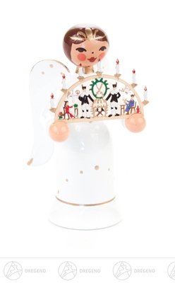 Rudolphs Schatzkiste Engel Miniatur mit Schwibbogen Erzgebirge Höhe ca 5,5 cm NEU Erzgebirge Weihnachtsfigur Holzfigur