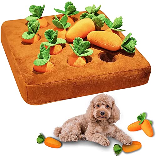 Interaktives Hundespielzeug, Hide and Seek Karottenbauernhof-Hundespielzeug, interaktives Hundespielzeug mit 12 Karotten, Schnüffelmatte für kleine, mittelgroße und große Hunde