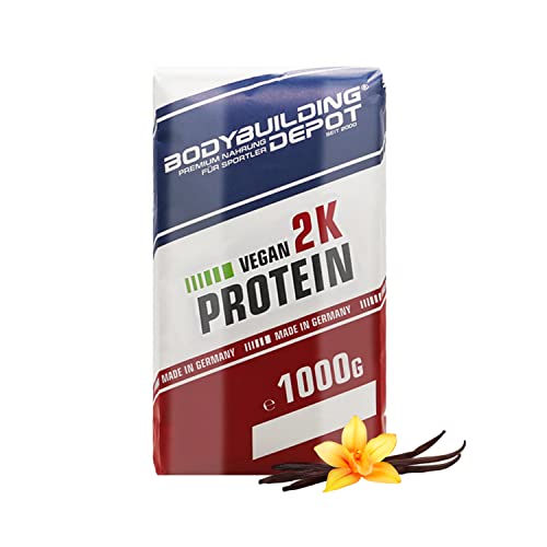 Bodybuilding Depot® - Veganes Proteinpulver 1kg, Vegan 2k, Umweltfreundlich in Papier verpackt, 100% pflanzlich, Sehr gute Löslichkeit, Natürlicher Geschmack (Vanille)