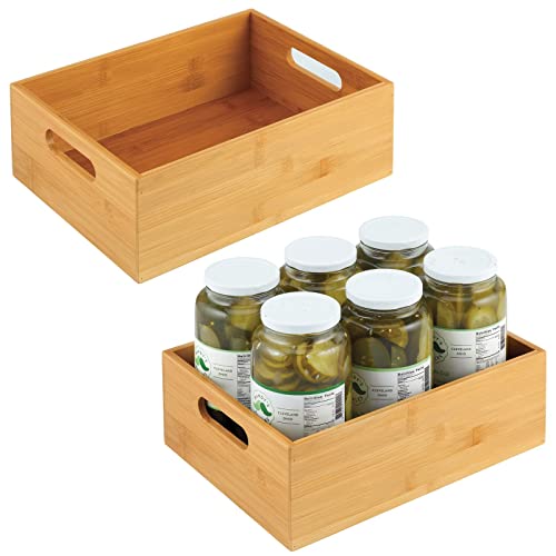 mDesign Aufbewahrungsbox für die Küche – breite Holzbox mit integrierten Griffen – offene Ablage aus Bambus zur Aufbewahrung von Küchenutensilien – 2er-Set – naturfarben