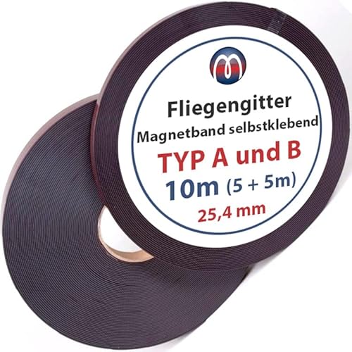 Fliegengitter Magnetband Magnetstreifen selbstklebend 25,4mm breit, je 5 m Typ A + B - für alle Fliegerngitter
