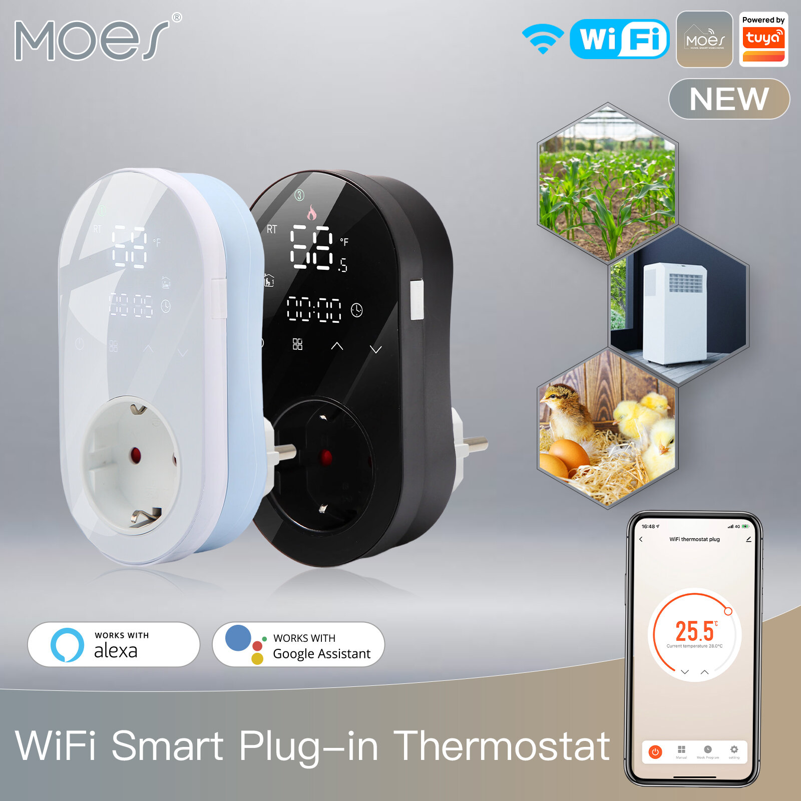 Smart WiFi Thermostat EU-Stecker LED Programmierbare Ausgangstemperatur Heizung Kühlmodus 16A-Steckdose Remote Hatching