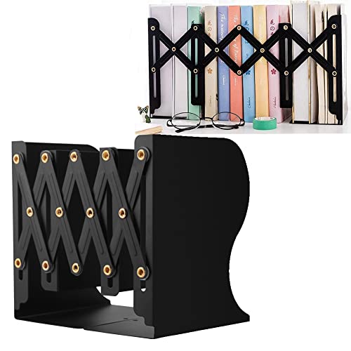 Verstellbare Metall-Buchstützen für schwere Bücher und Aktenordner, Organizer auf dem Schreibtisch, erweiterbares Bücherregal, Büro- und Schulbedarf (schwarz)