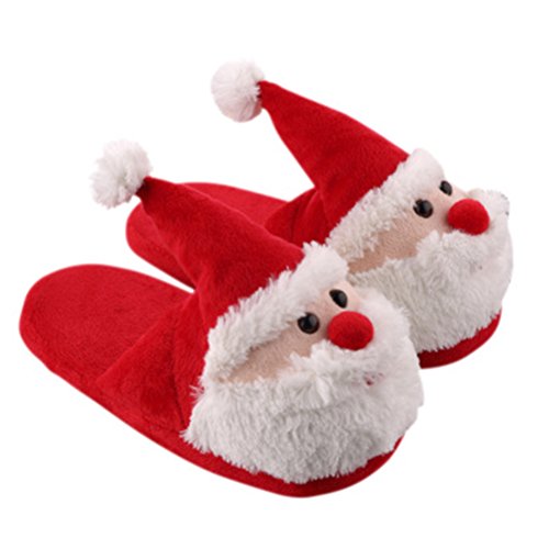 Fenical Weihnachten Hausschuhe Plüsch Weihnachtsmann Figur Winter Warm Pantoffeln Kinder Erwachsene Größe 39-40 (Rot)