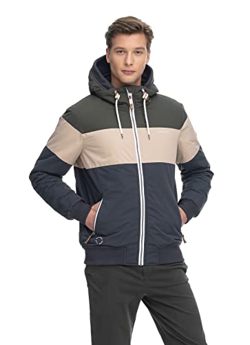 Ragwear M Jayce Colorblock-Blau-Grün - Stylische wasserdichte Herren Winterjacke, Größe XXL - Farbe Dark Olive