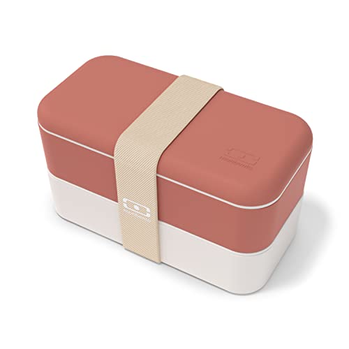 MONBENTO - Bento Box MB Original Terracotta Recycelt mit Fächer Made in France - Auslaufsicher - Lunch Box Perfekt für Büro/Meal Prep/Schule - BPA Frei - Brotdose Lebensmittelbehälter - Rot