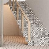Selbstklebende Treppe Fliesen | Aufkleber für Zement Fliesen – Aufkleber für Kontrosenfliesen | Treppe Zementfliesen selbstklebend - azulejos - 15 x 105 cm - 6 Streifen