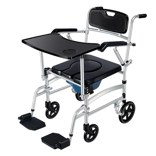 Ddasam Toilettenstuhl mit rollen, leibstuhl, wasserdichter und sturzsicherer Rollstuhl mit Toilette für kranke, Duschstuhl mit Rädern für behinderte Menschen, für Toilette, Bad