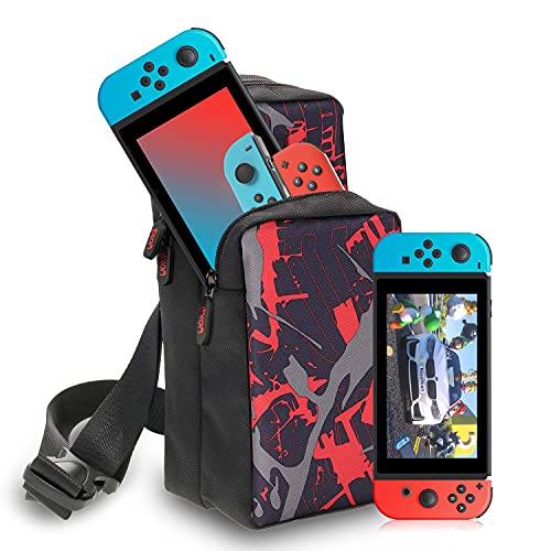 GOLDCHAMP Switch Reisetasche, tragbare Nylon-Schultertasche, Aufbewahrungsrucksack, für Nintendo Switch Konsole/Dock/Switch Zubehör, Brusttasche kompatibel mit Nintendo Switch