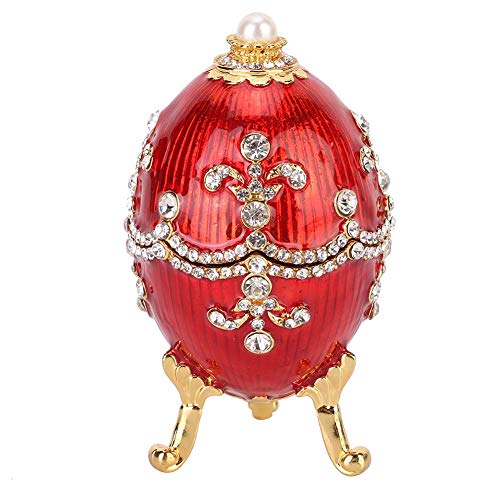 Hakeeta Schmuckkästchen in Fabergé-Ei-Form, handbemalt, mit reichhaltiger Emaille und funkelnden Strasssteinen, einzigartiges Geschenk, Heimdekoration (rot)