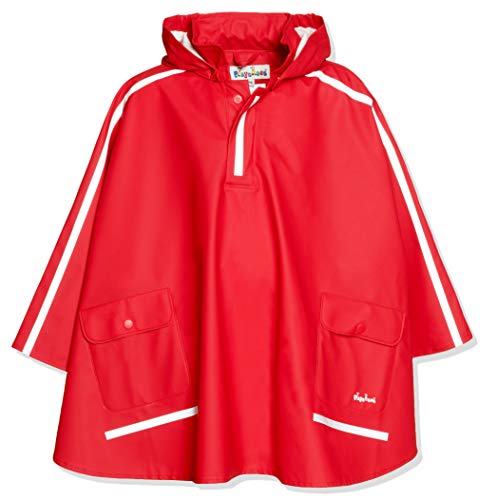 Playshoes Kinder Regencape, leichter Regenponcho, mit extra langem Rücken und abnehmbarer Kapuze, Rot (rot), 128