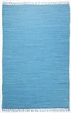 Theko | Dhurry Teppich aus 100% Baumwolle Flachgewebe Teppich Happy Cotton | handgewebt | Farbe: Türkis | 90x160 cm