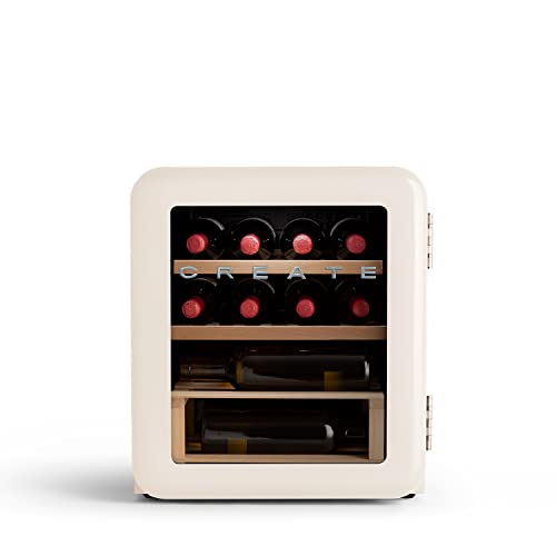 CREATE/WINECOOLER RETRO M/Elektrischer Weinkühler für 12 Flaschen, Wollweiß/Retro-Vintage-Design, 48L, 0,75 l Flaschen