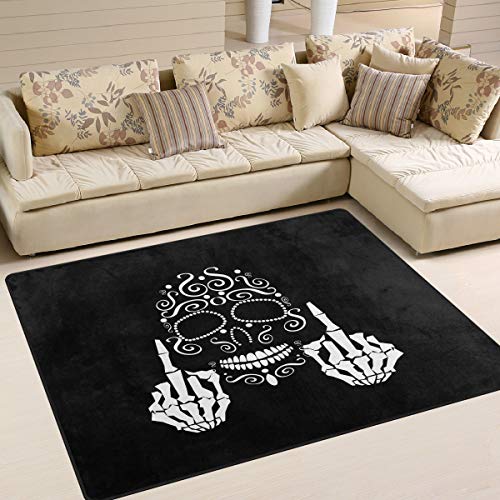 Use7 Mittelfinger Sugar Skull Black Area Teppich Teppich Teppich für Wohnzimmer Schlafzimmer, Textil, Multi, 203cm x 147.3cm(7 x 5 feet)