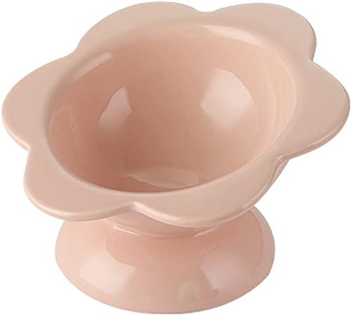 Keramiknäpfe, Geschirr, Salatschüssel, blumenförmige Katzennäpfe, erhöht geneigt, verstellbare Katzennäpfe for Schutz der Wirbelsäule, schnurrhaarfreundliche Schüssel-Rosa-1 (Farbe: Rosa, Größe: 108)