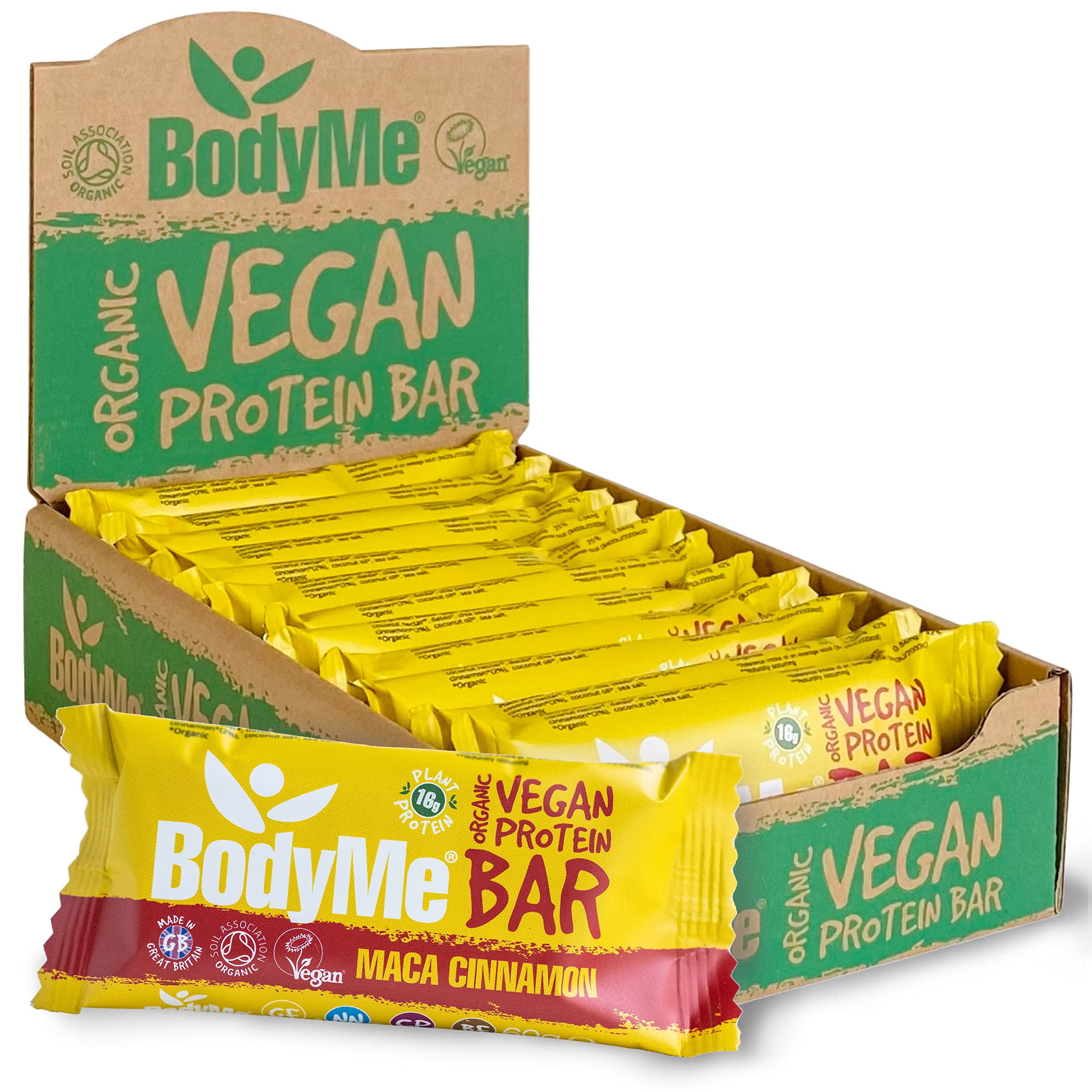BodyMe Bio Vegan Protein Bar Raw Maca Cinnamon 12 x 60 g Vegan Protein Bar Gluten Free 16 g Complete Vegan Protein Snack 3 Proteins All Essential Amino Acids Fitness Bar