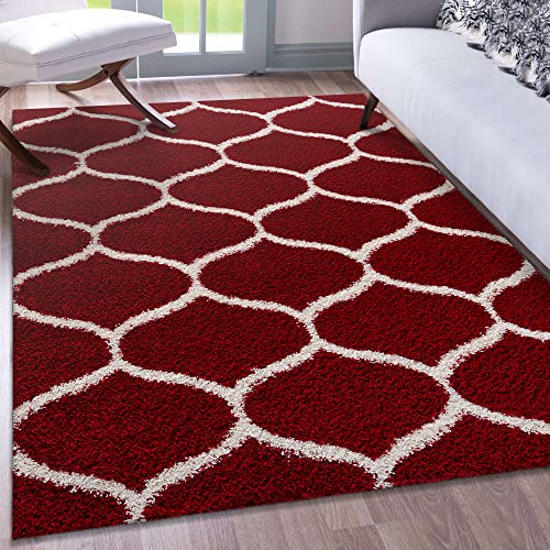 Impressions Teppich Weicher Flächenteppich, Luxus Muster Teppich, Hochwertiger Schlafzimmerteppich, Wohnzimmerteppich, Küche - Rot, Größe:120x170 cm