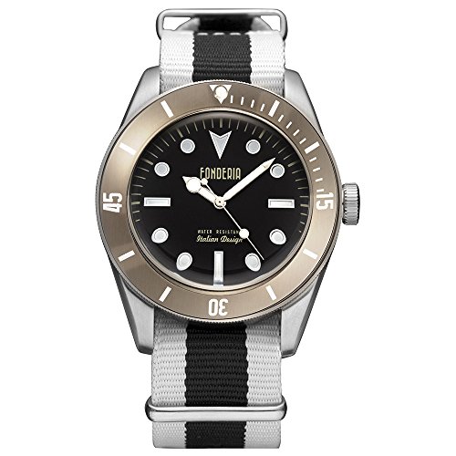 Fonderia Herren-Armbanduhr Casual Analog Textil Nylon-Armband schwarz weiß Quarz-Uhr UAP8A002UNM