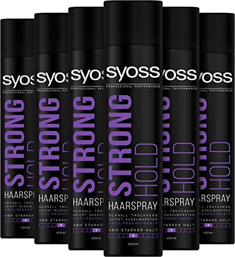 Syoss Haarspray Strong Hold Haltegrad 3 (6 x 400 ml), Haarspray mit bis zu 48 h starkem Halt, Styling Spray schützt vor Feuchtigkeit & UV-Strahlen, ohne Rückstände