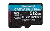 Kingston Canvas Go! Plus microSD Speicherkarte Klasse 10, UHS-I 512GB microSDXC 170R A2 U3 V30 Einzelpack ohne Adapter