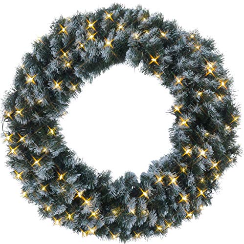 LED Weihnachtskranz Edmonton von Star Trading, Kranz Weihnachten in Tannengrün mit weißen Schnee-Details für innen und außen, warmweiß, mit Kabel, Ø: 90 cm, IP44