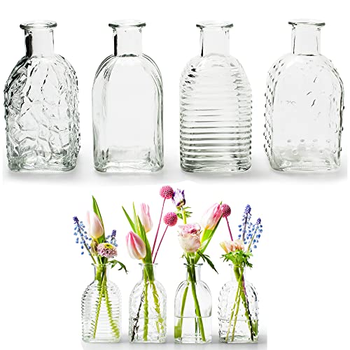12 x kleine Vasen aus Glas Vintage – Blumenvasen Tischvasen Glasvasen Dekoflaschen Glasflaschen Glasfläschchen Deko-Flaschen (Modell 2, H 13,5 cm - Ø 6,5 cm)