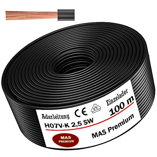 Aderleitung H07 V-K 1x2,5 mm² Schwarz Einzelader flexibel 5m, 10m, 20m, 25m, 30m, 40m, 50m bis 100m (100m)