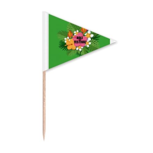 Cupcake-Topper mit tropischen Blumen, Holi-Zahnstocher, Dreieck, Flagge